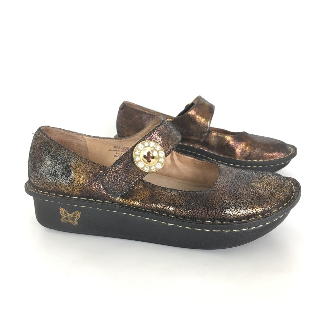 Alegria Paloma Clogs Leather Mary Jane Shoes Black Metallic Gold Women’s Size 8